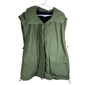 Blanc Noir Green Zip Up Zip Out Hood Sleeveless Oversize Vest